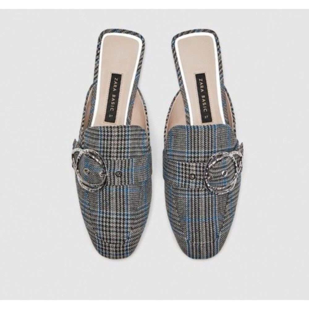 NWT Zara Fabric Mule Slides Buckle Sz 6.5
